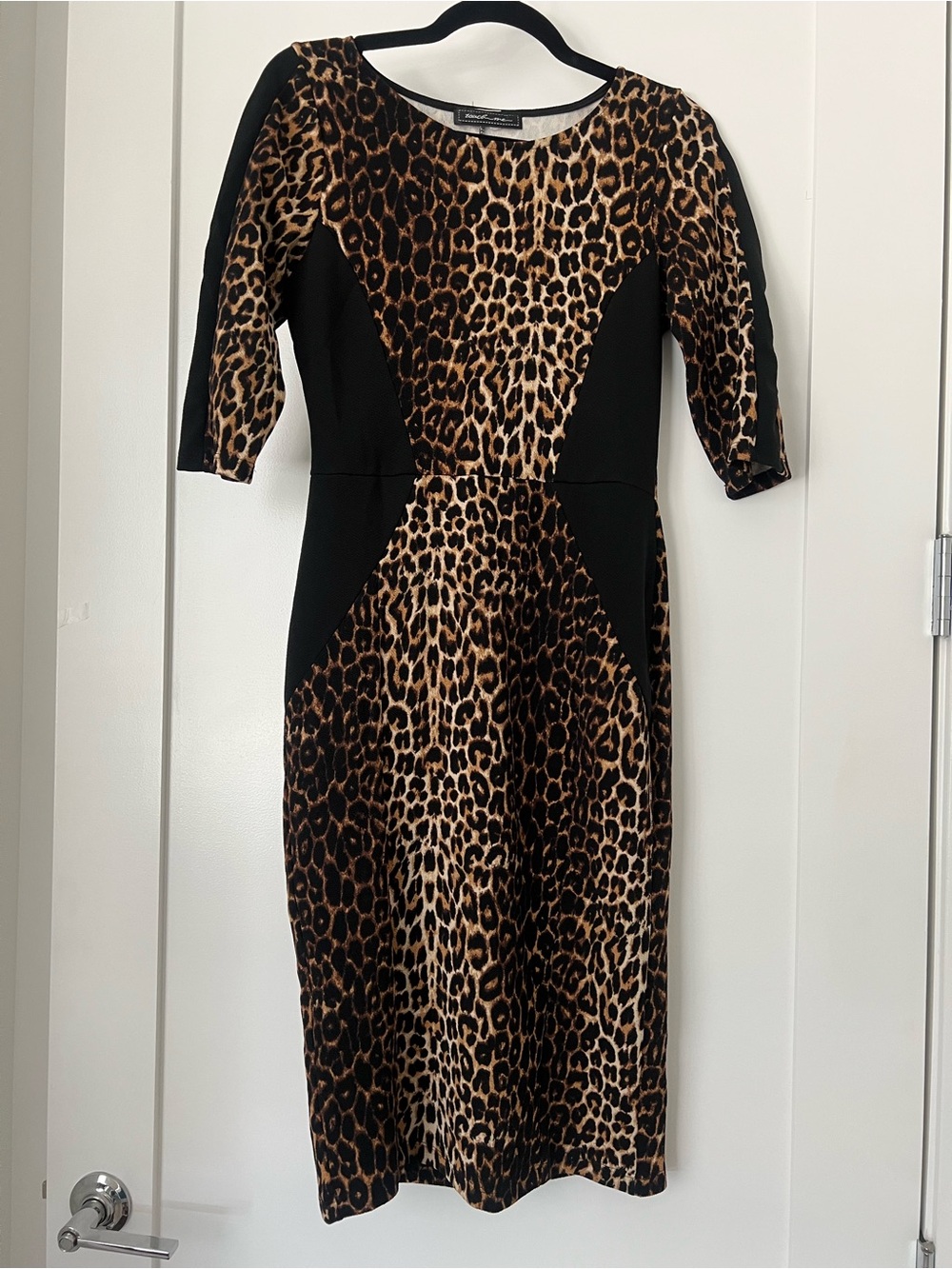 Leopard Print Sheath Dress with Black Panels